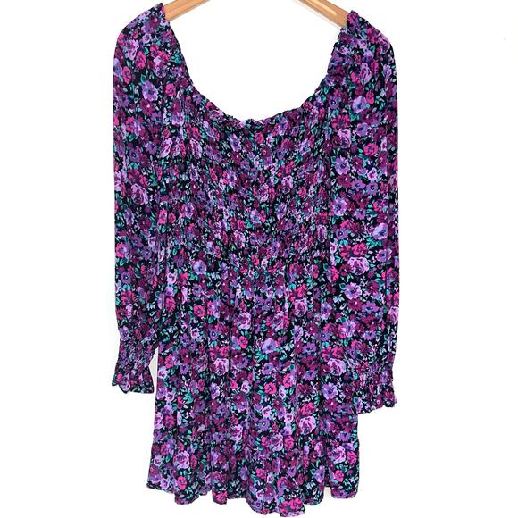 Wild Fable Purple Floral Smocked Long Sleeve Mini Dress Size Large - Picture 8 of 13